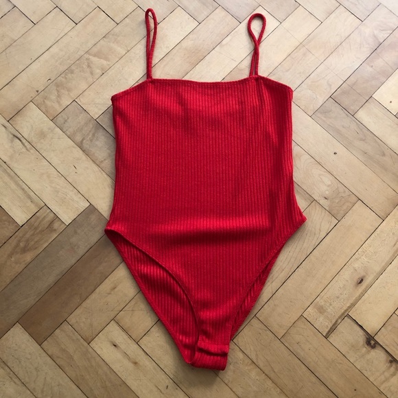Topshop Tops - Red Ribbed Topshop Bodysuit